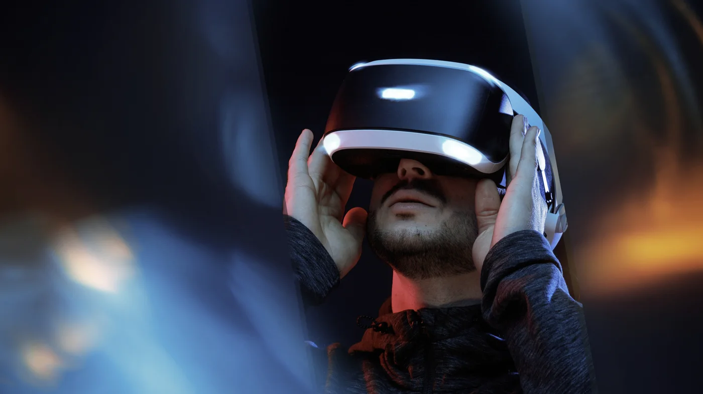 Person wearing a virtual reality headset